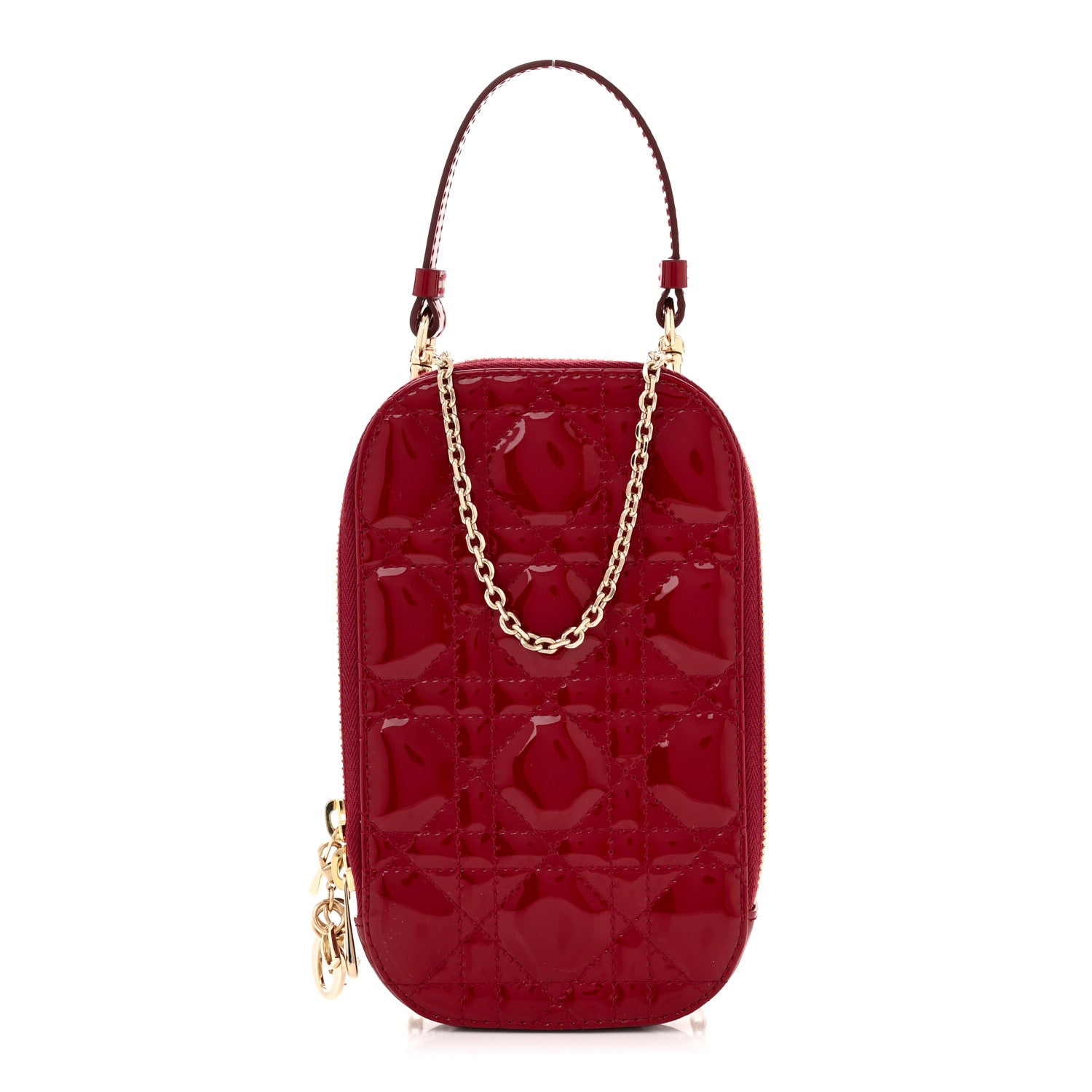 Christian Dior Patent Cannage Lady Dior Phone Holder Red 1 of 11