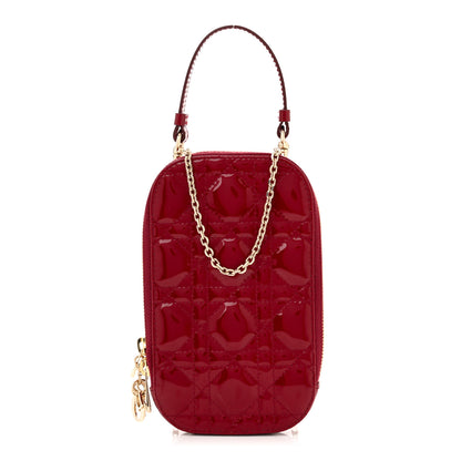 Christian Dior Patent Cannage Lady Dior Phone Holder Red 1 of 11