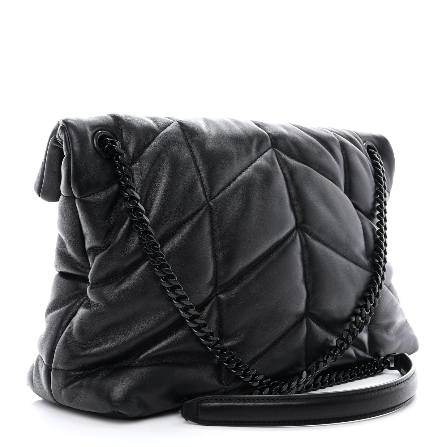 Lambskin Quilted Monogram Monochrome Medium Loulou Puffer Chain Satchel Black