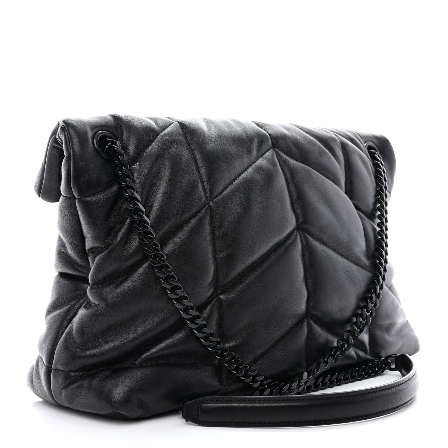 Saint Laurent Lambskin Quilted Monogram Monochrome Medium Loulou Puffer Chain Satchel Black 3 of 10