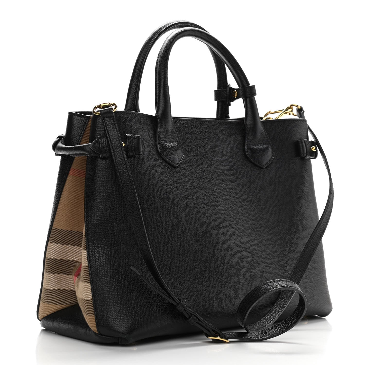 Burberry Grainy Calfskin House Check Medium Banner Tote Black 3 of 11