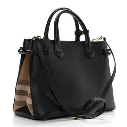 Burberry Grainy Calfskin House Check Medium Banner Tote Black 3 of 11