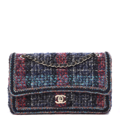 Chanel Tweed Braid Medium Flap Navy Green Red Grey 1 of 10