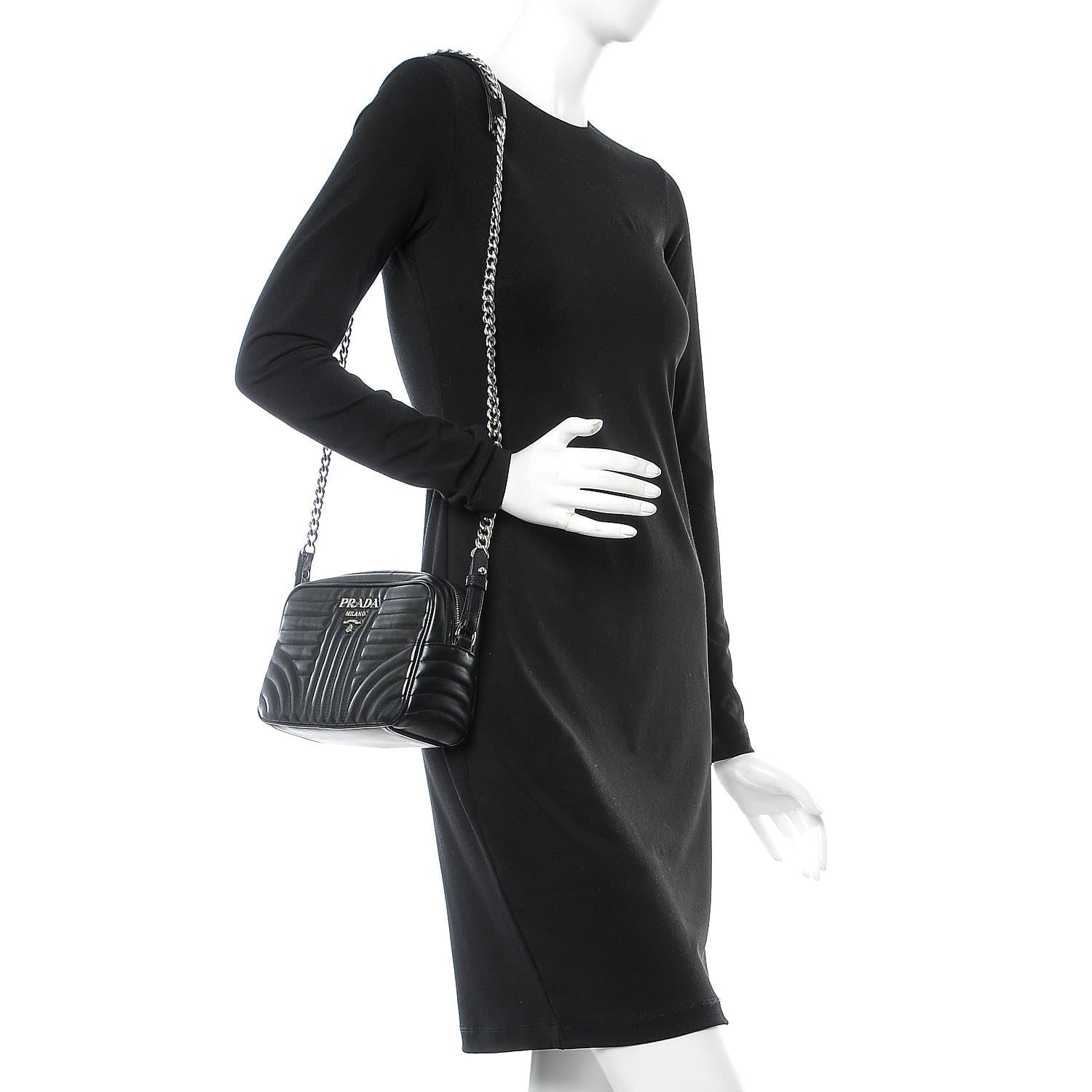 Prada Soft Calfskin Diagramme Crossbody Bag Black 2 of 7