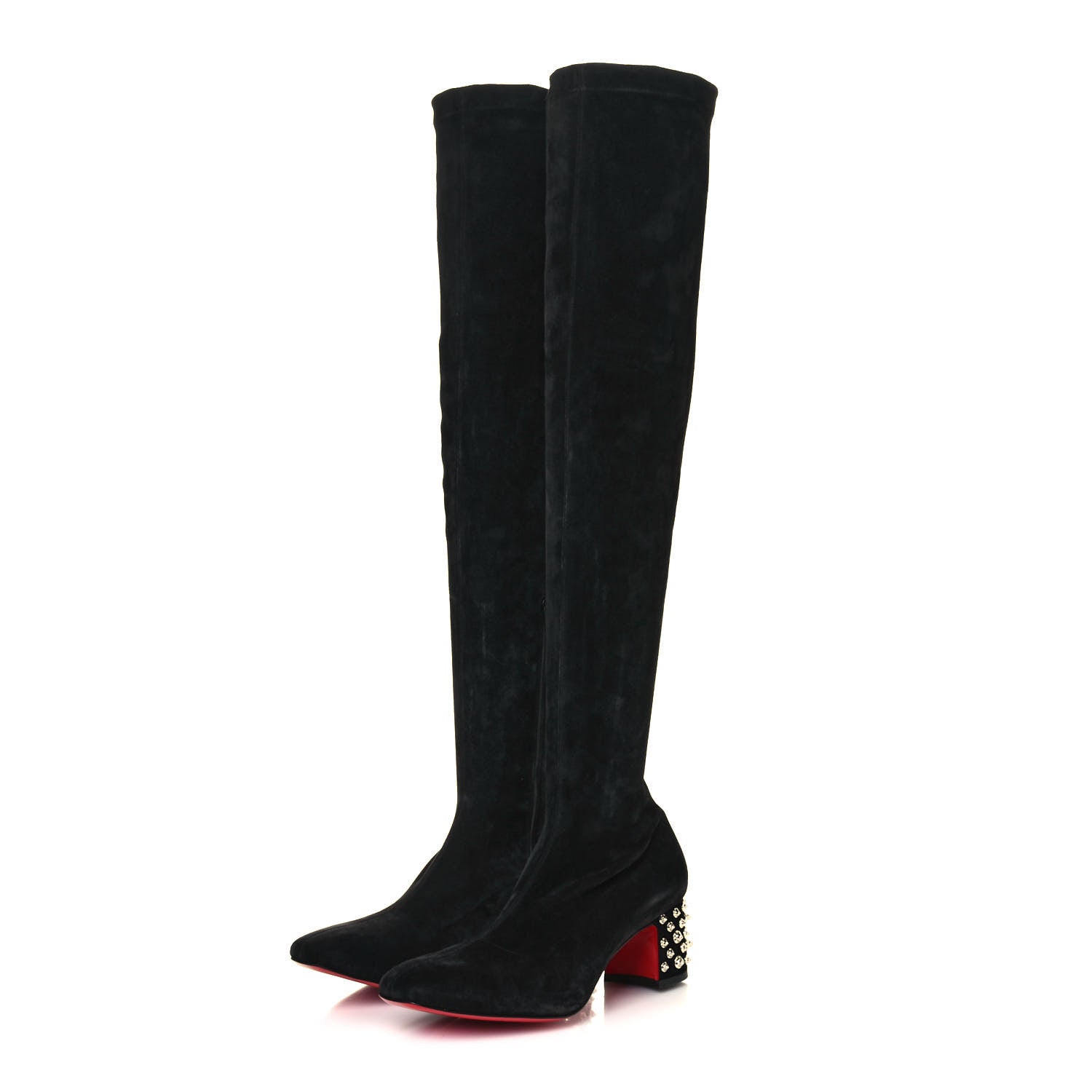 Christian Louboutin Veau Velours Spiked Study Stretch 55 Over The Knee Boots 39.5 Black 5 of 14