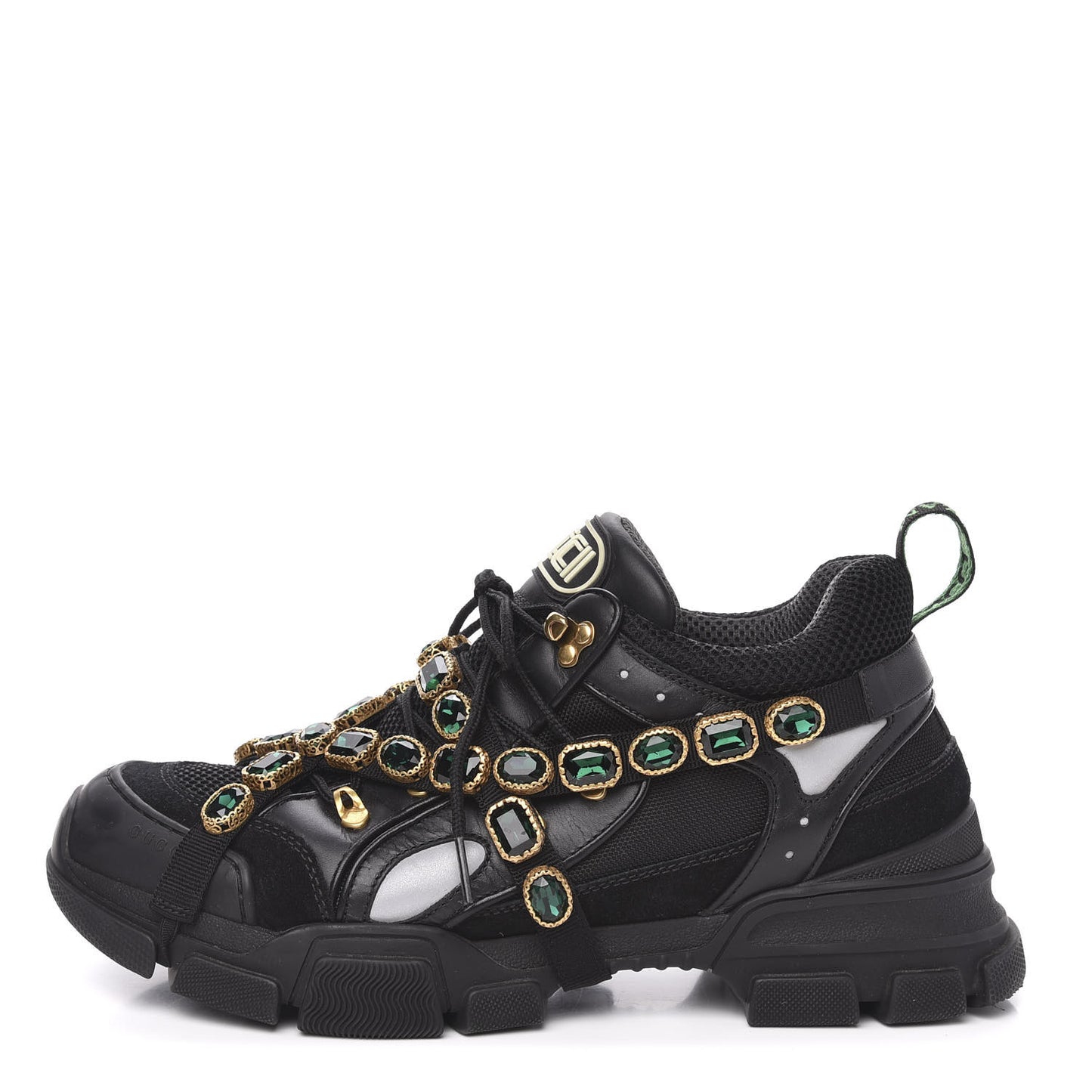 X SEGA Mesh Suede Calfskin Removable Crystals Mens Flashtrek Sneakers 12 Black Silver