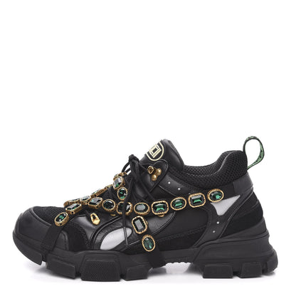 Gucci X SEGA Mesh Suede Calfskin Removable Crystals Mens Flashtrek Sneakers 12 Black Silver 1 of 9