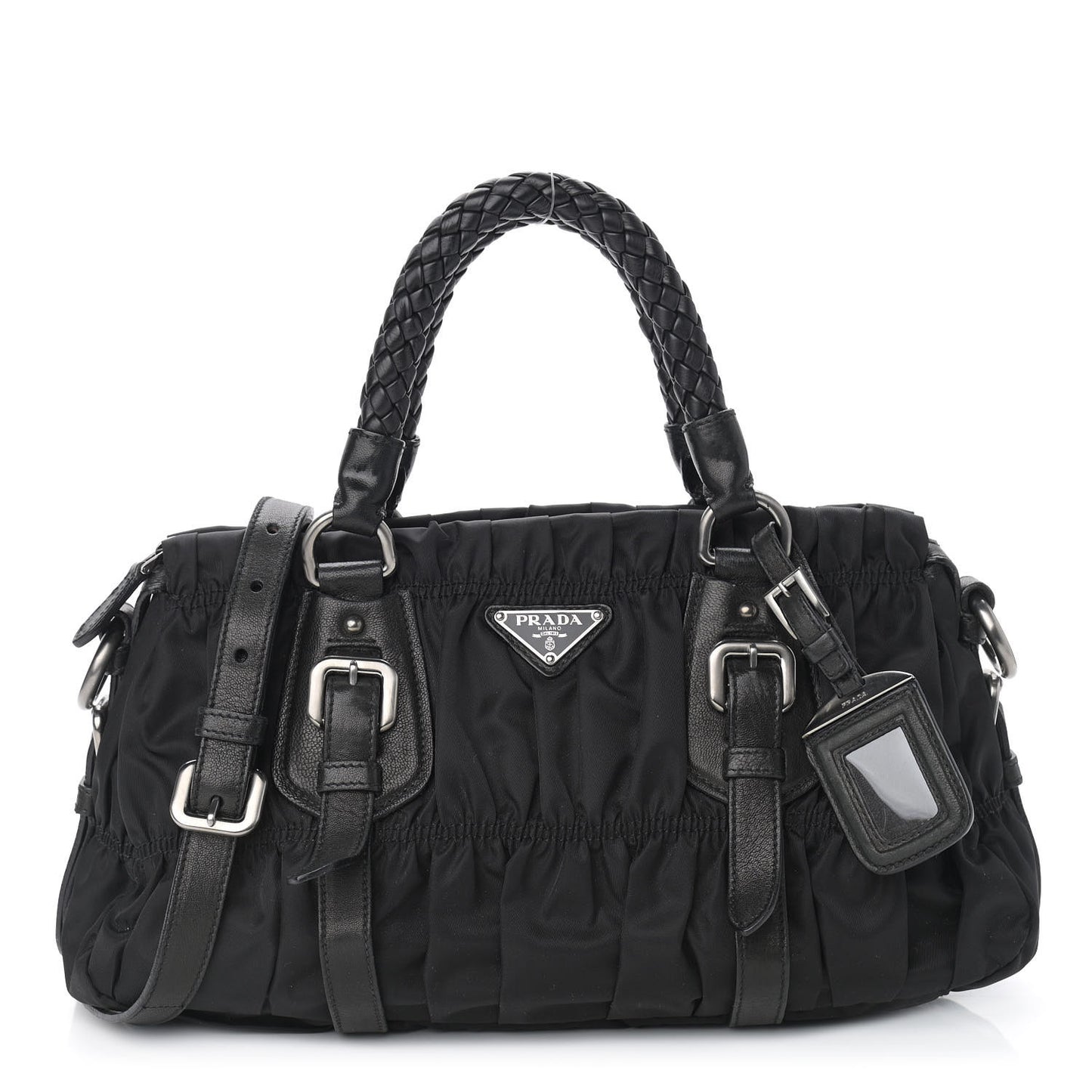 Tessuto Nylon Nappa Braided Gaufre Shoulder Bag Black