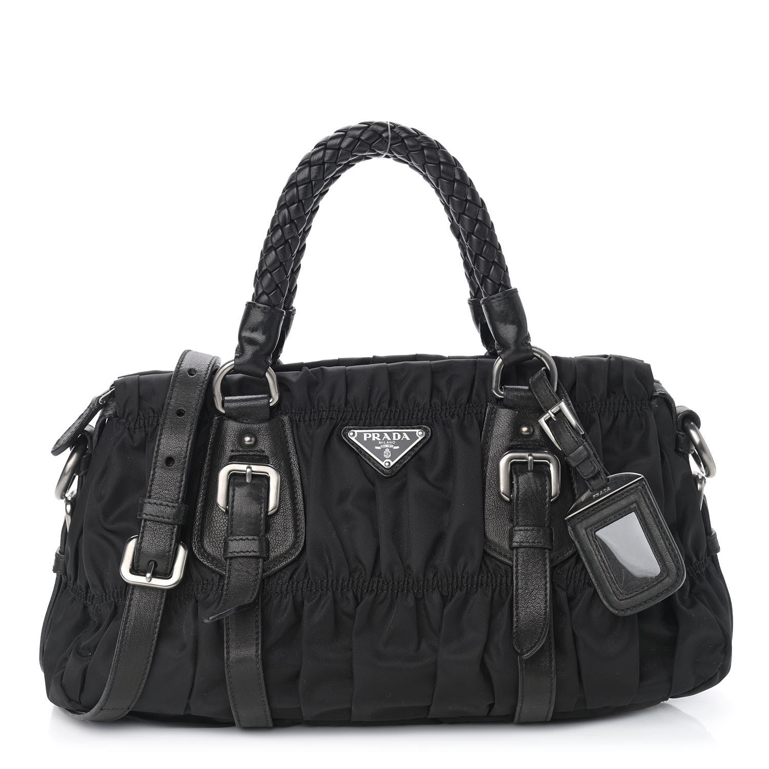 Prada Tessuto Nylon Nappa Braided Gaufre Shoulder Bag Black 1 of 8