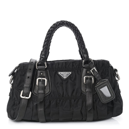 Prada Tessuto Nylon Nappa Braided Gaufre Shoulder Bag Black 1 of 8