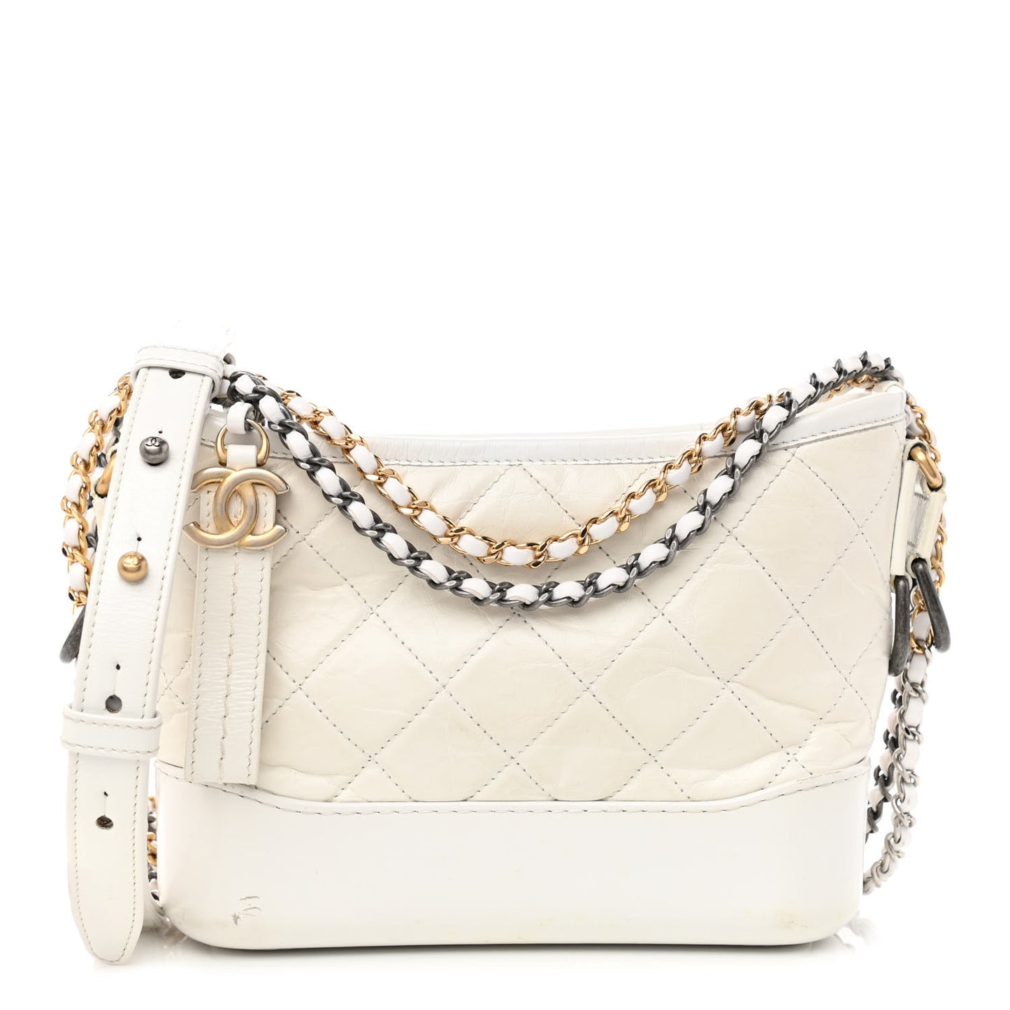 Aged Calfskin Quilted Small Gabrielle Hobo White