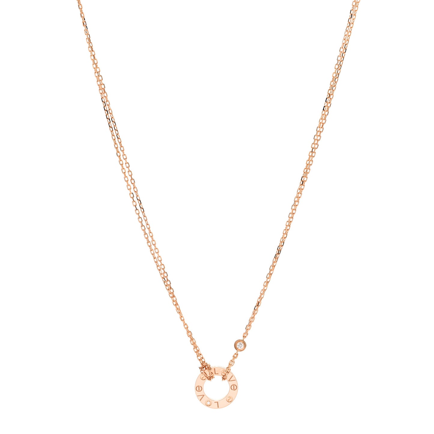 18K Pink Gold 2 Diamond LOVE Necklace