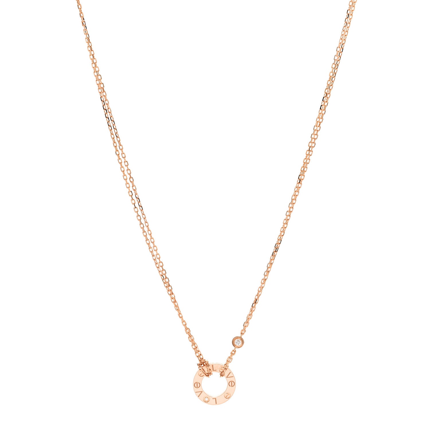 Cartier 18K Pink Gold 2 Diamond LOVE Necklace 1 of 8