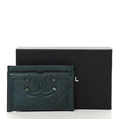 Chanel Iridescent Caviar Quilted Filigree Card Holder Dark Turquoise 9 of 9
