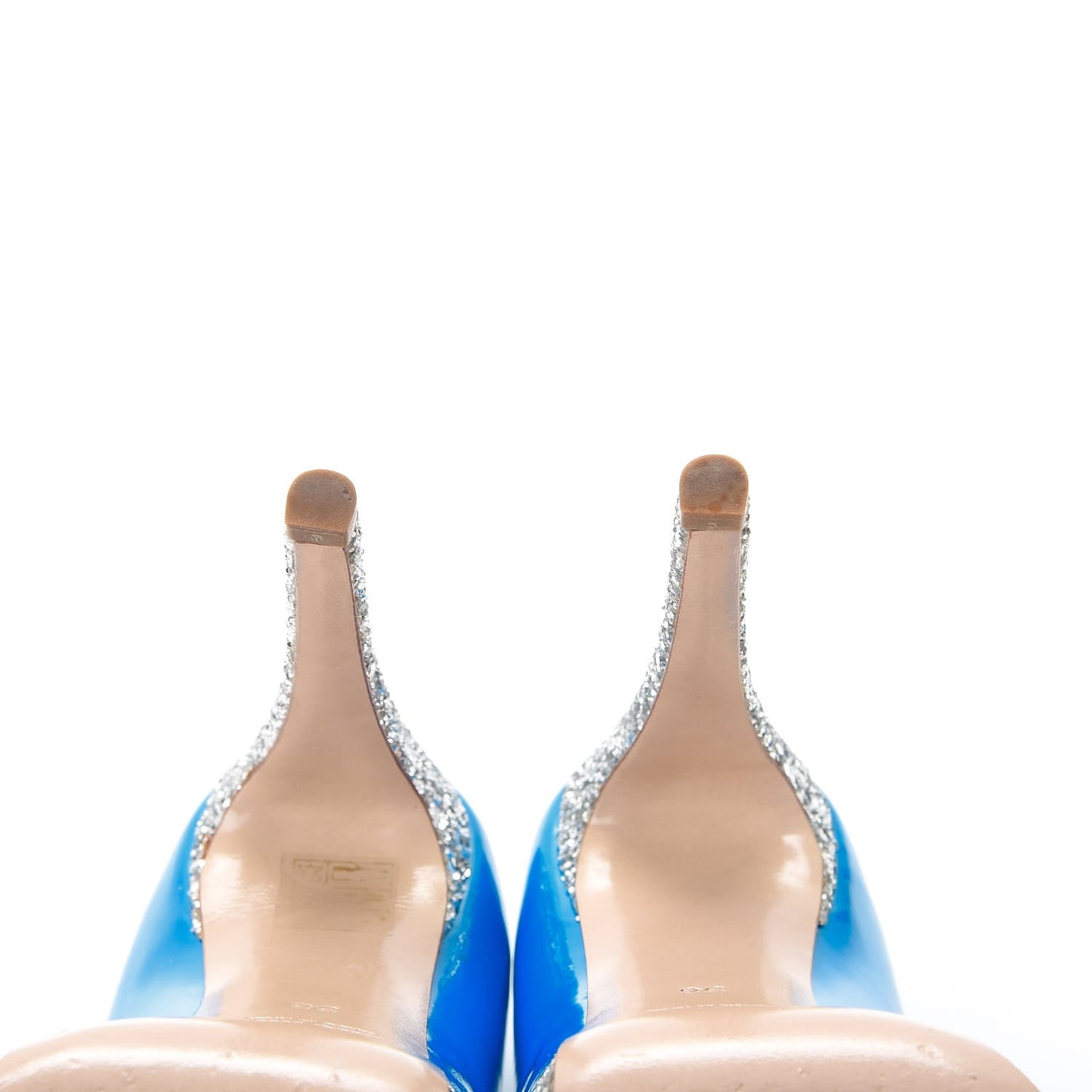 Patent Glitter Peep Toe Pumps 38 Blue