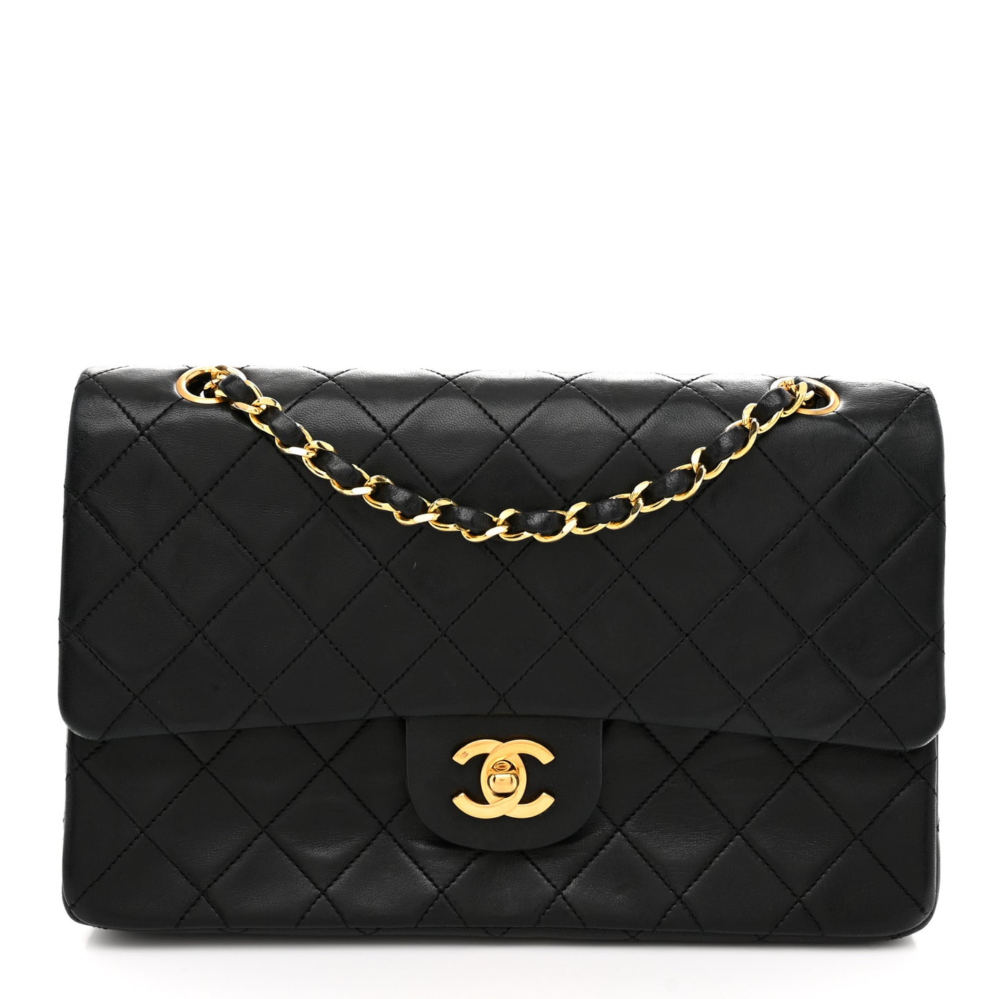 Lambskin Quilted Small Double Flap Black