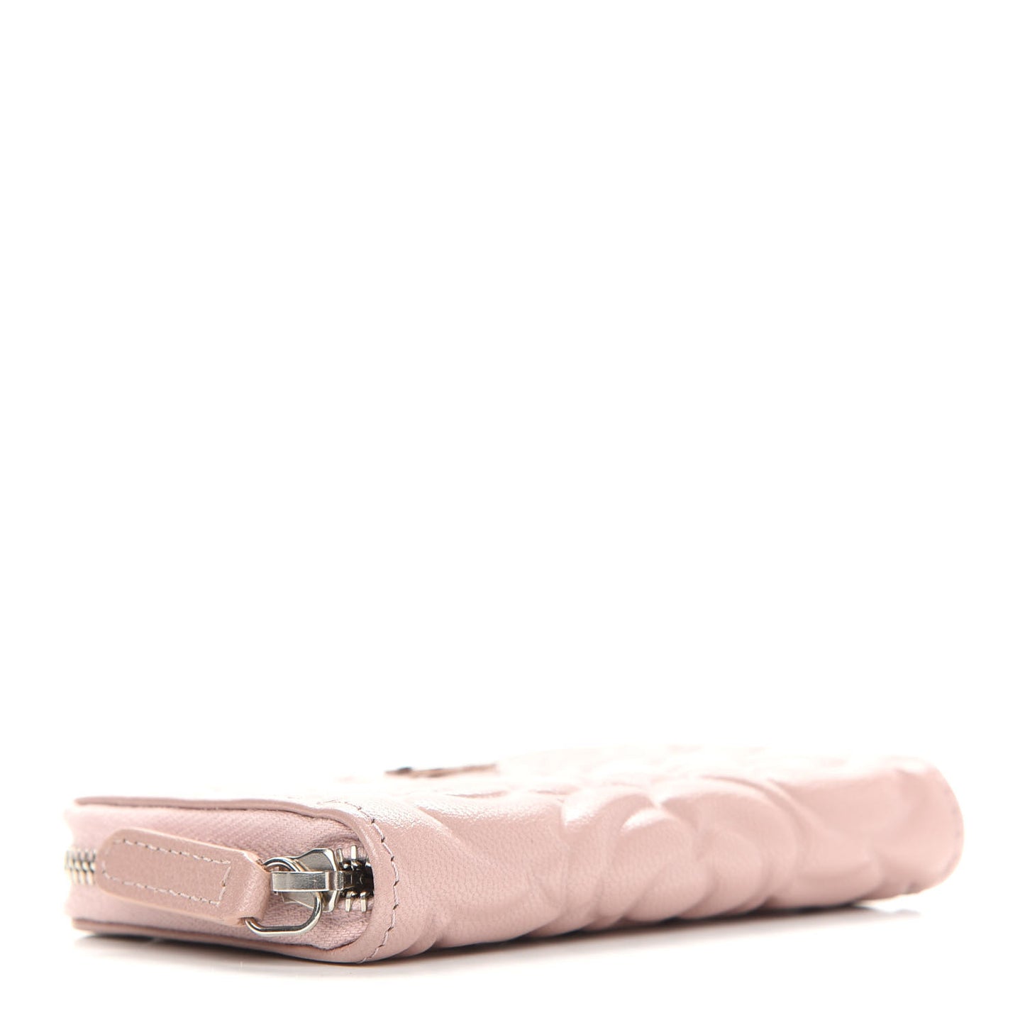 Goatskin Camellia Embossed Zip Coin Purse Light Pink