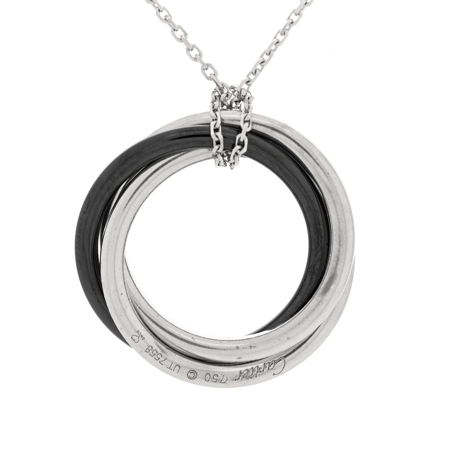 Cartier 18K White Gold Black Ceramic Diamond Trinity Pendant
