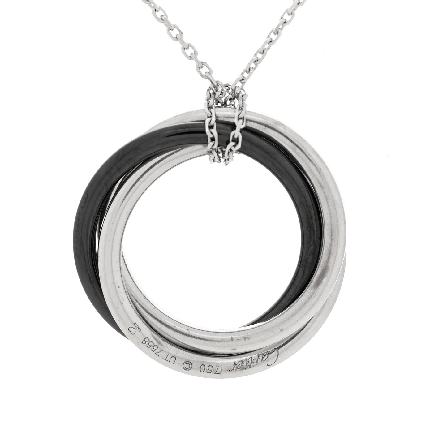 18K White Gold Black Ceramic Diamond Trinity Pendant Necklace