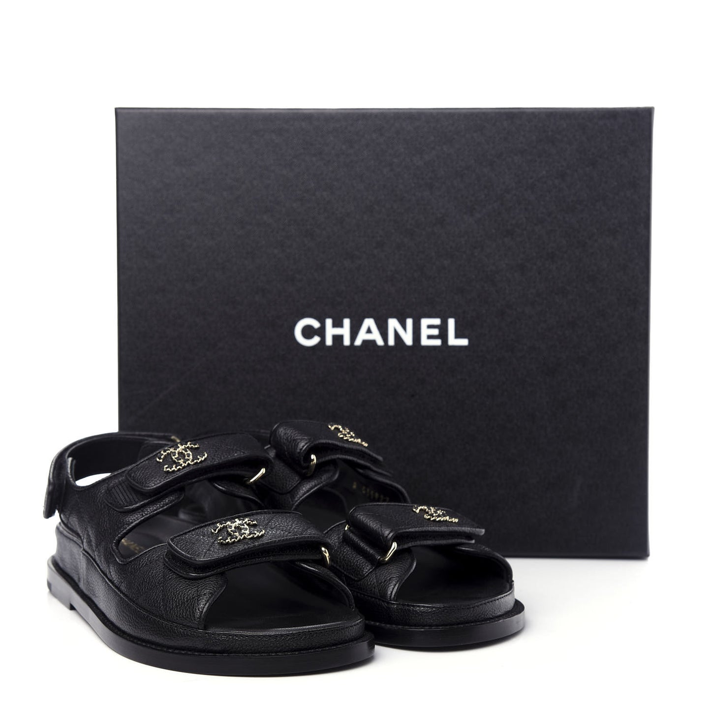 Grained Calfskin Velcro Dad Sandals 36 Black