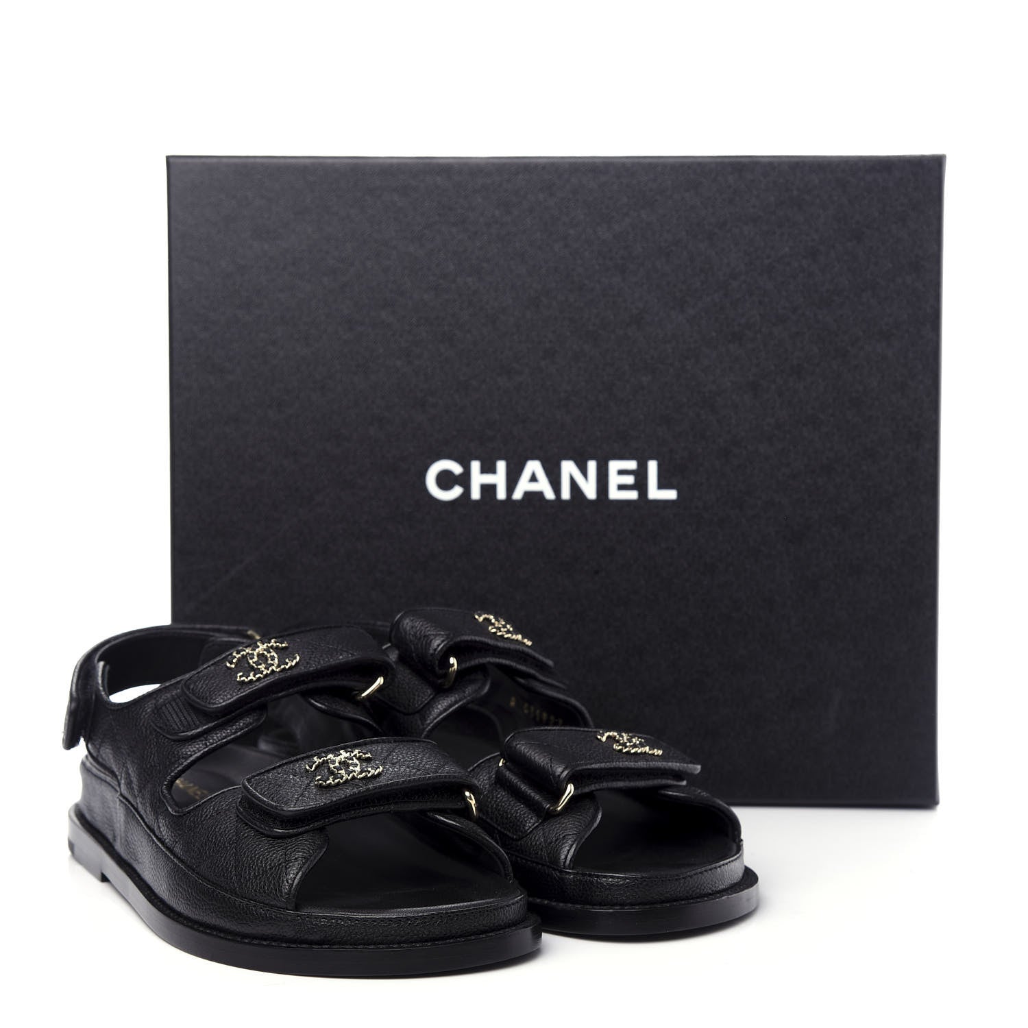 Chanel Grained Calfskin Velcro Dad Sandals 36 Black 11 of 11