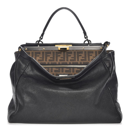 Fendi Goatskin Zucca Large Peekaboo Iconic Satchel Black Tobacco 1 of 9