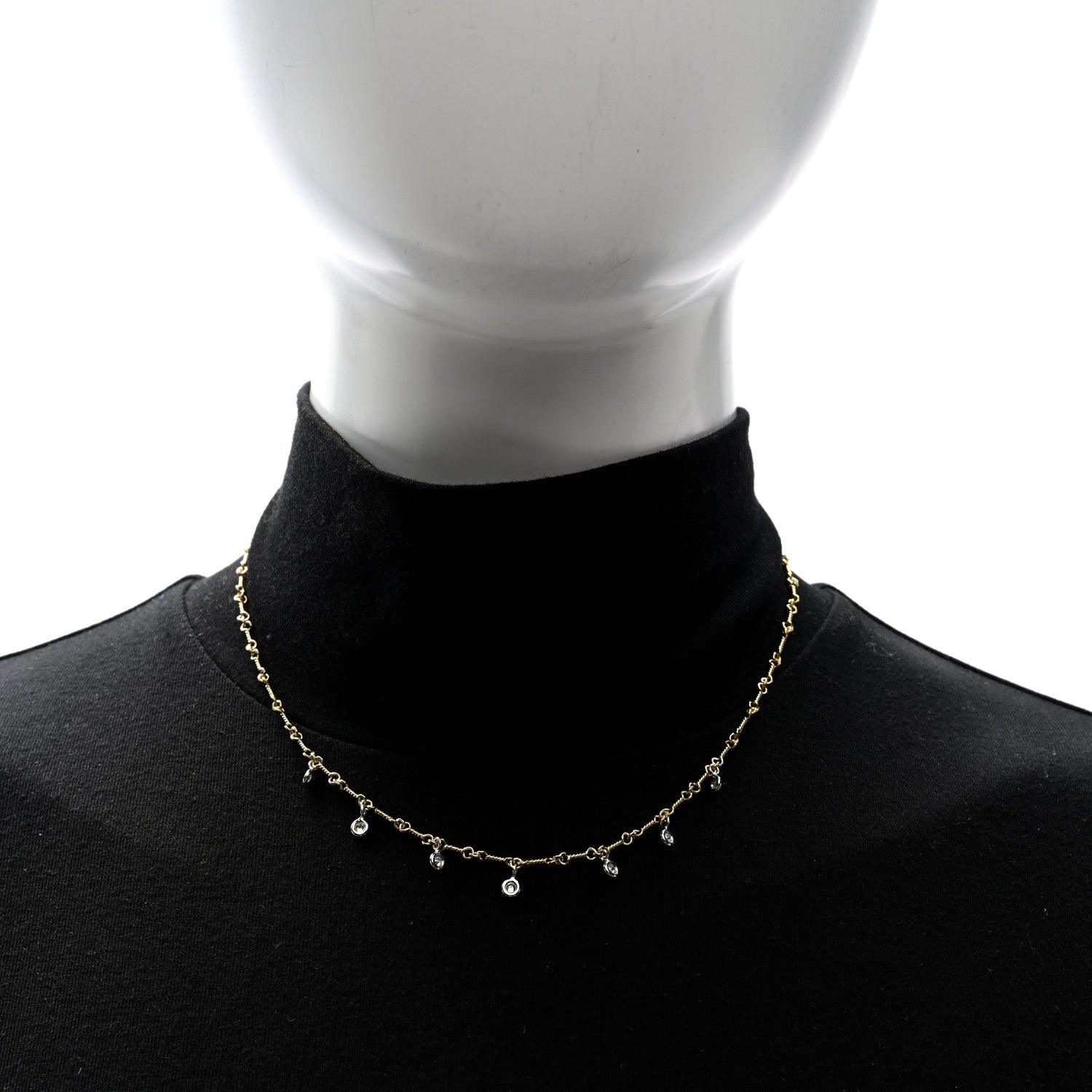 Roberto Coin 18K Yellow White Gold Diamonds by the Inch Dog Bone Chain Dangle Necklace 3 of 4