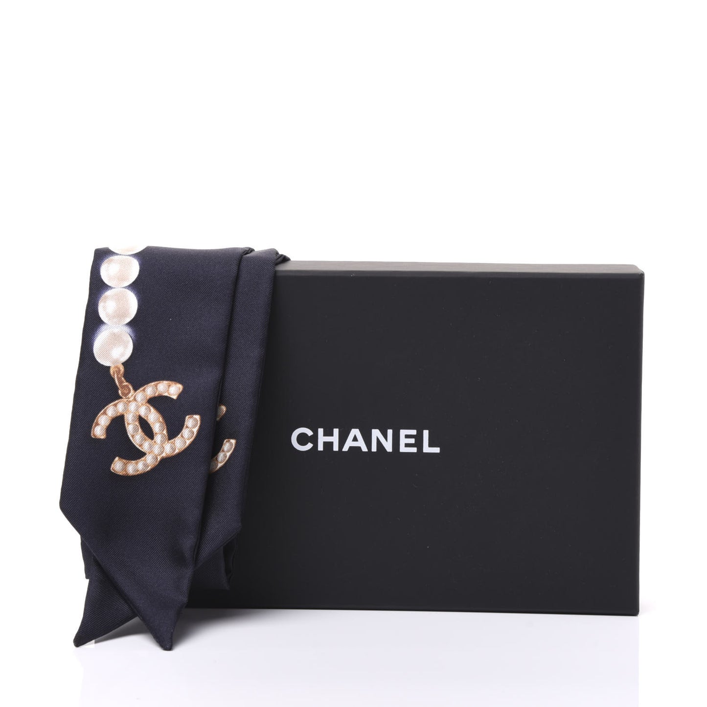 Silk Pearl CC Slim Bandeau Scarf Navy