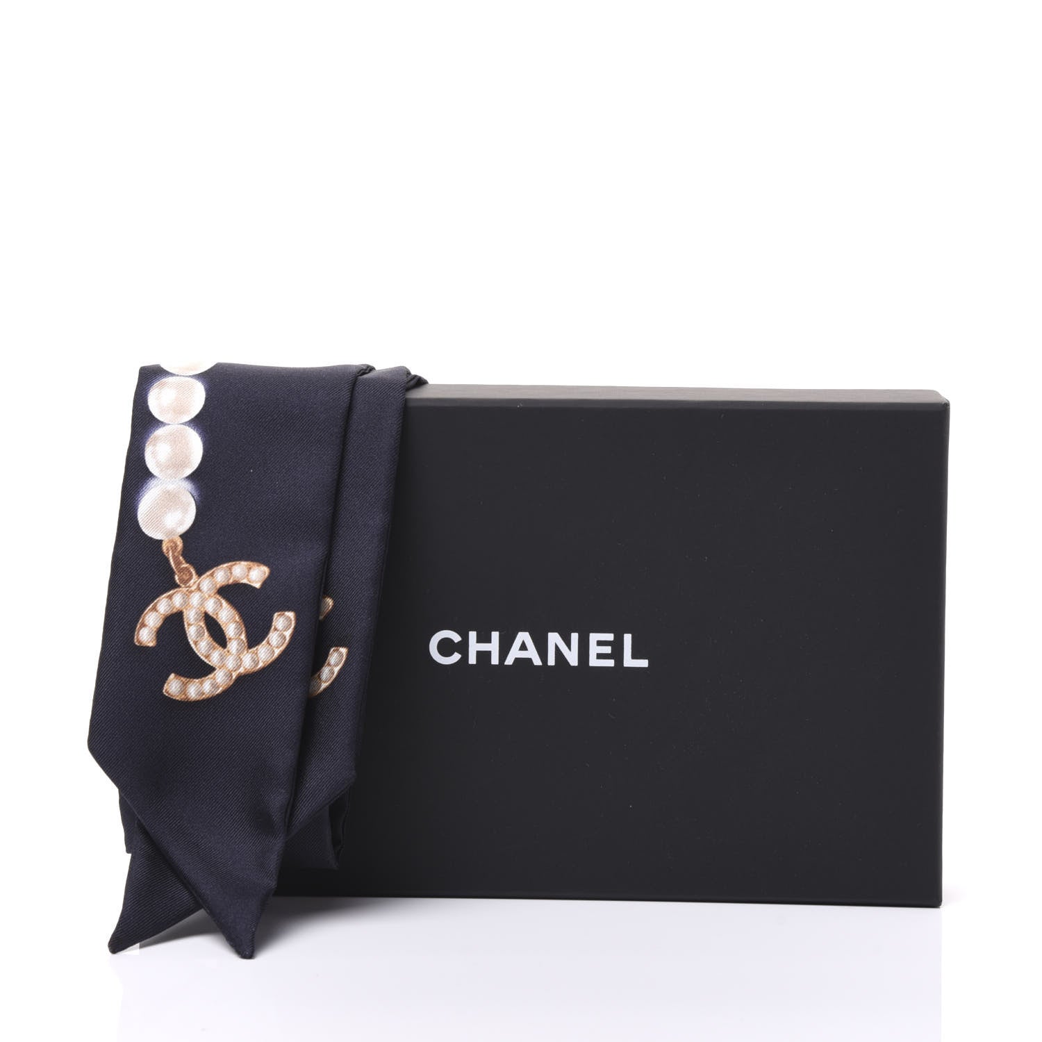 Chanel Silk Pearl CC Slim Bandeau Scarf Navy 4 of 4