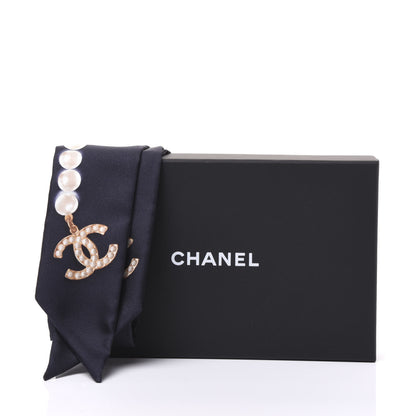 Chanel Silk Pearl CC Slim Bandeau Scarf Navy 4 of 4