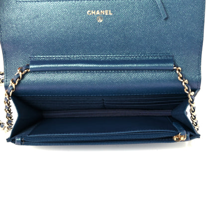 Chanel Iridescent Caviar Quilted Wallet On Chain WOC Dark Blue 4 of 10