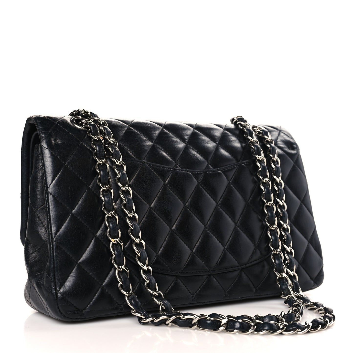Lambskin Quilted Medium Double Flap Black