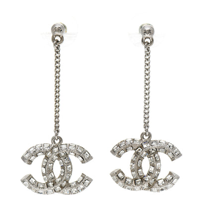 Chanel Baguette Crystal CC Drop Earrings Silver 1 of 5