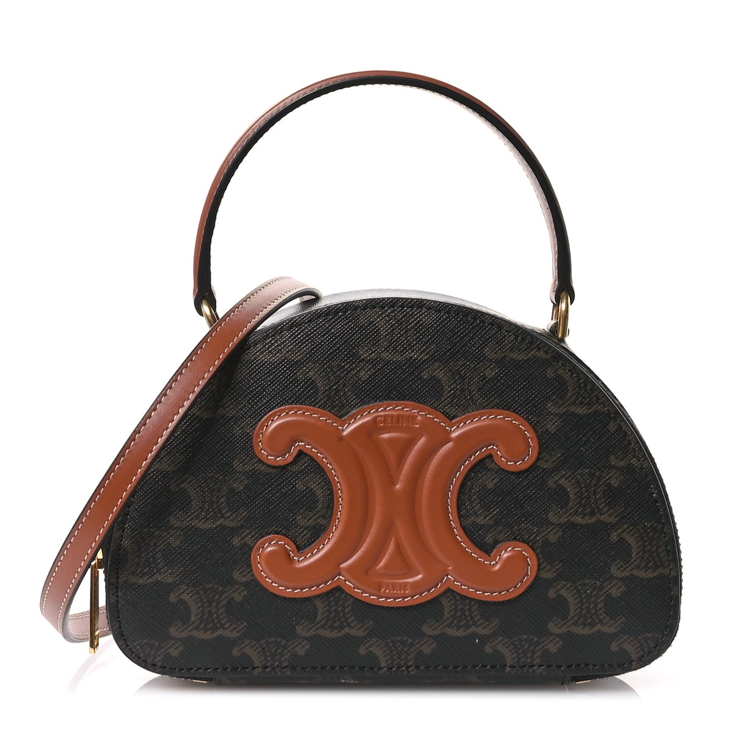Calfskin Triomphe Canvas Half Moon Case Tan
