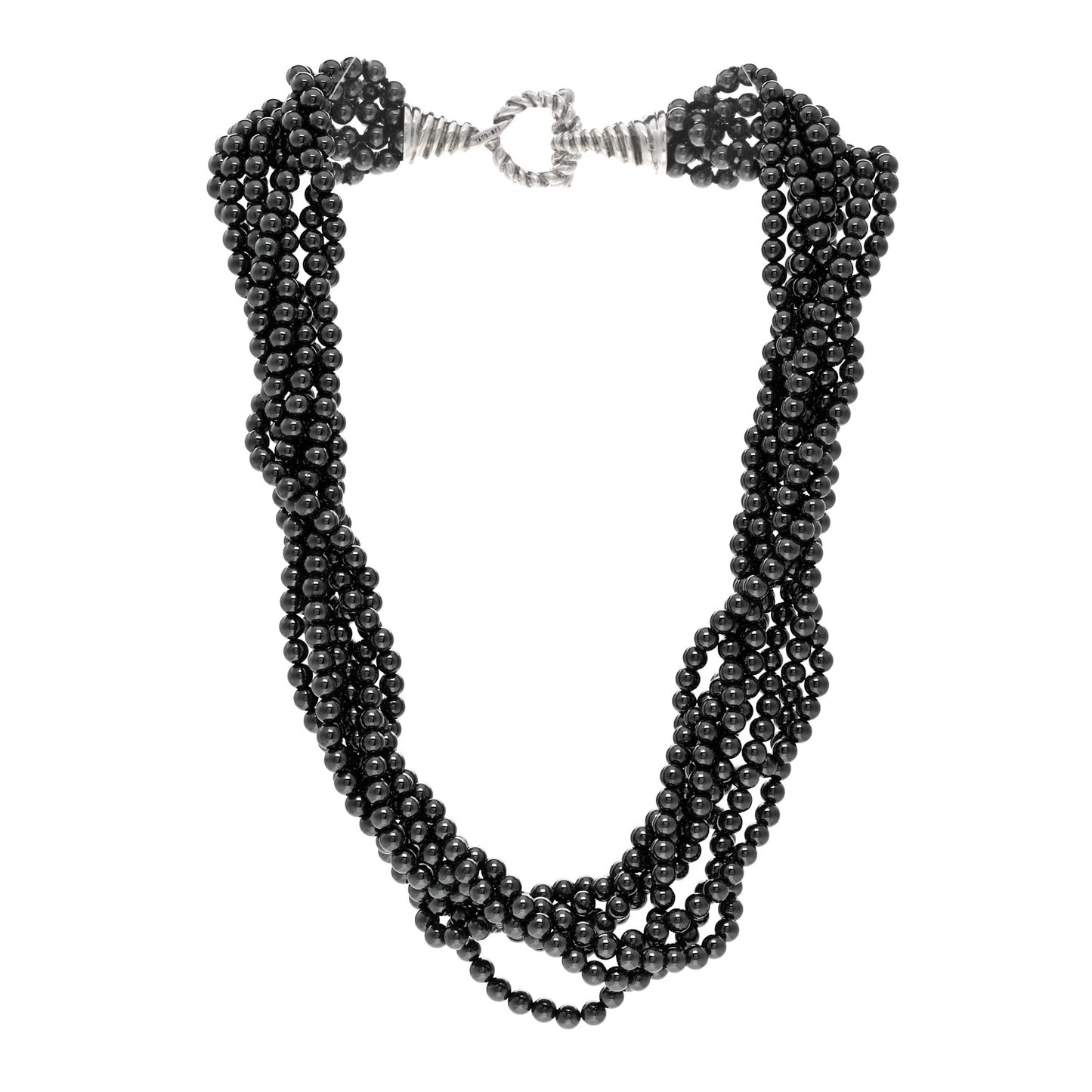 Sterling Silver Hematite Torsade Multi Strand Bead Necklace