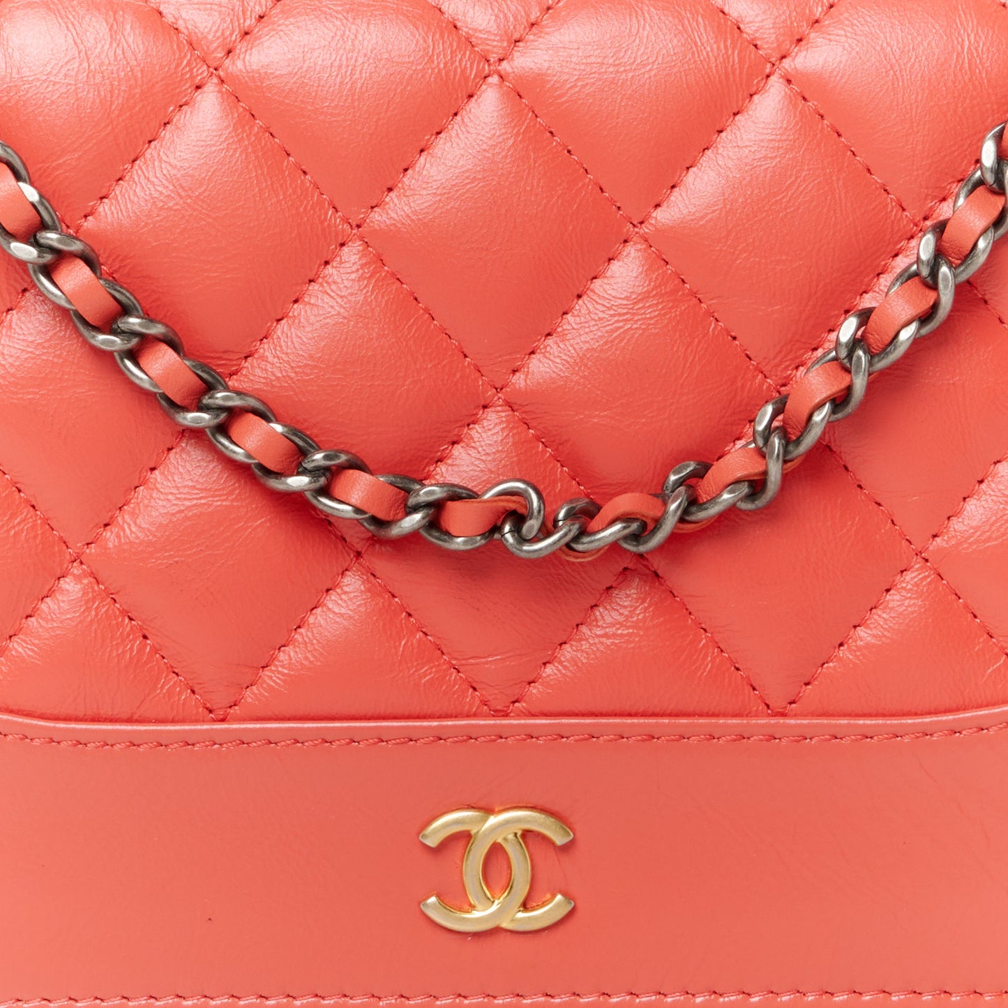Aged Calfskin Quilted Gabrielle Wallet On Chain WOC  Orange