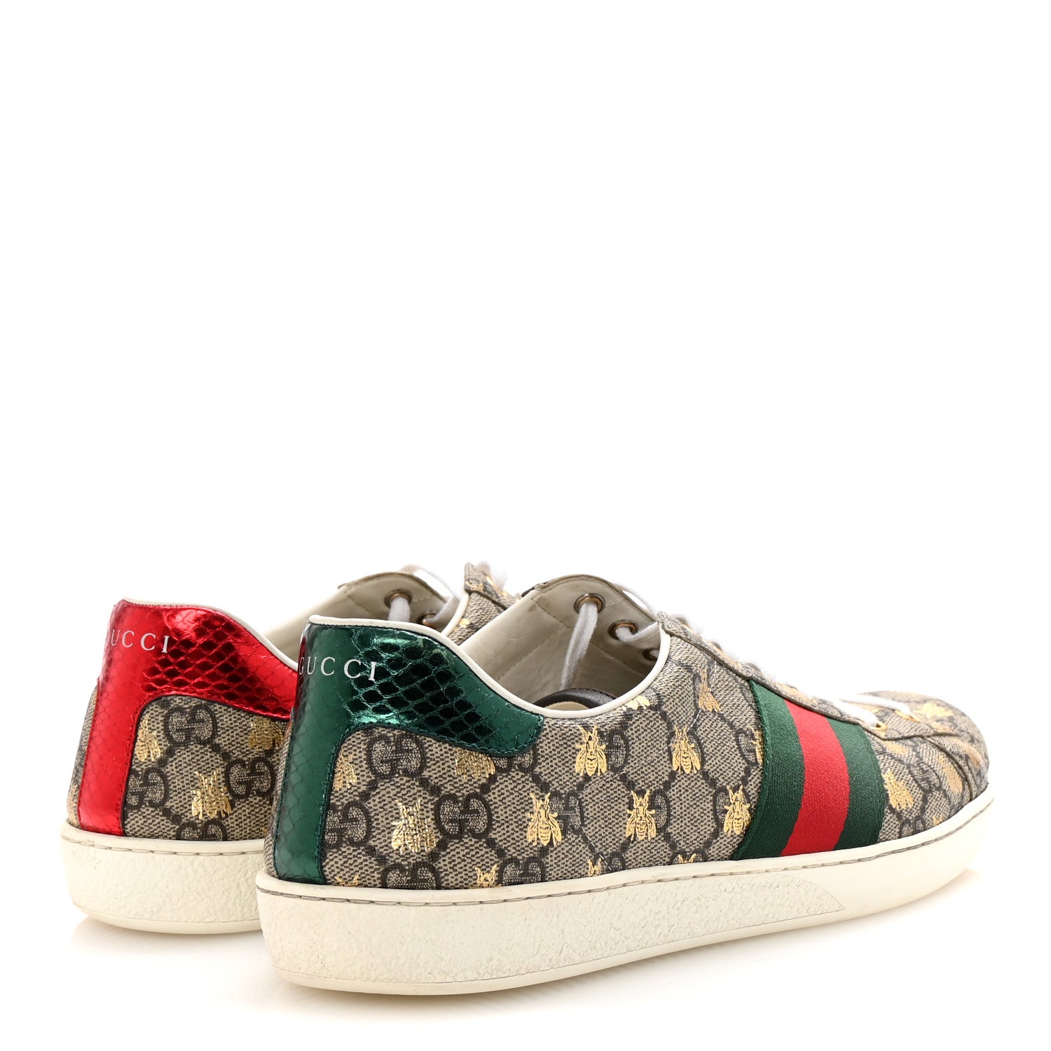 Gucci GG Supreme Monogram Bees Ayers Web Mens Ace Sneakers 9 Beige Oro Green Red 5 of 9