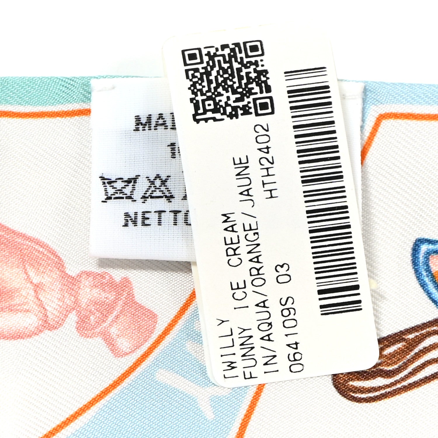 Hermes Silk Funny Ice Cream Twilly Aqua Orange Jaune 4 of 4