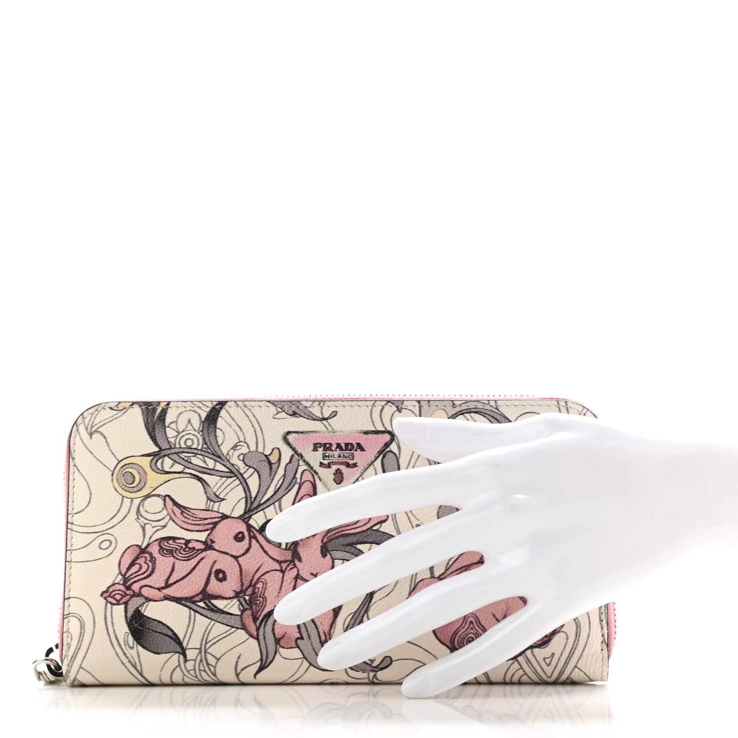 Prada X JAMES JEAN Glace Calfskin Rabbit Print Zip Around Wallet Opaline 2 of 6