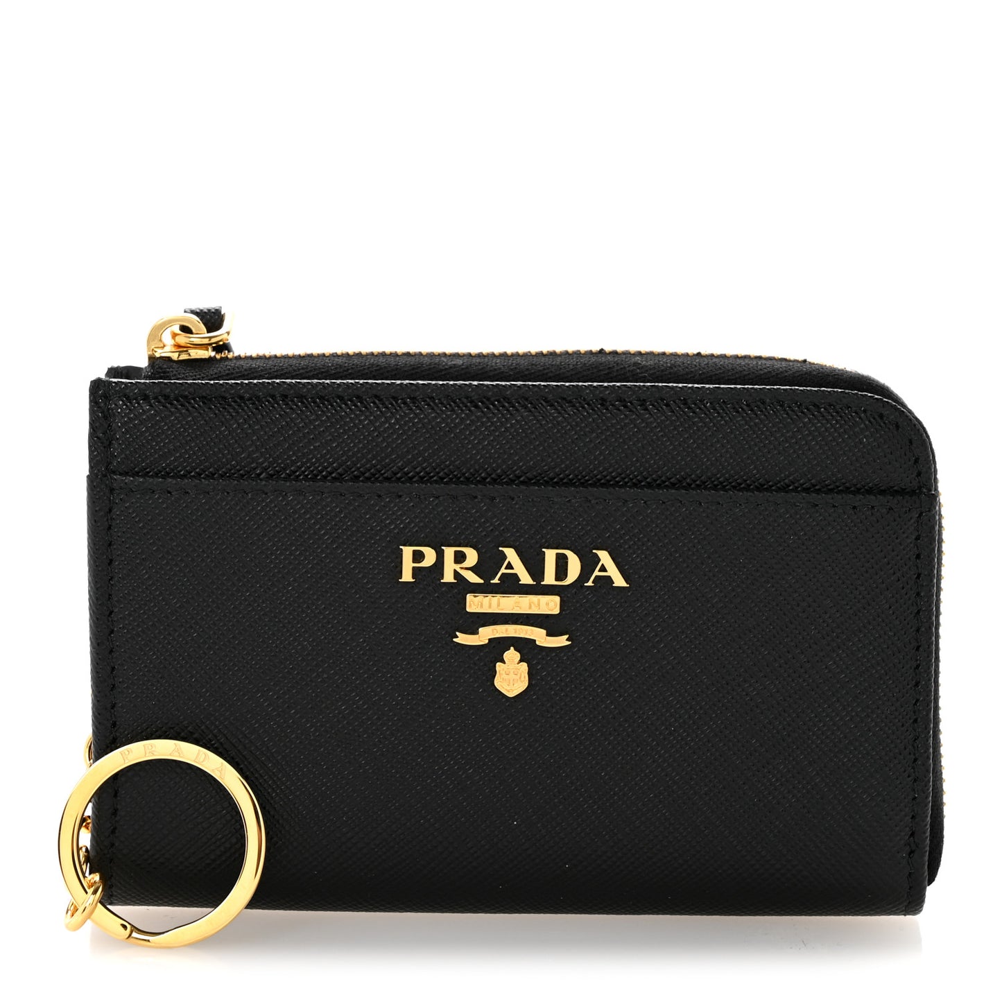 Saffiano Metal Zip Around Keychain Black