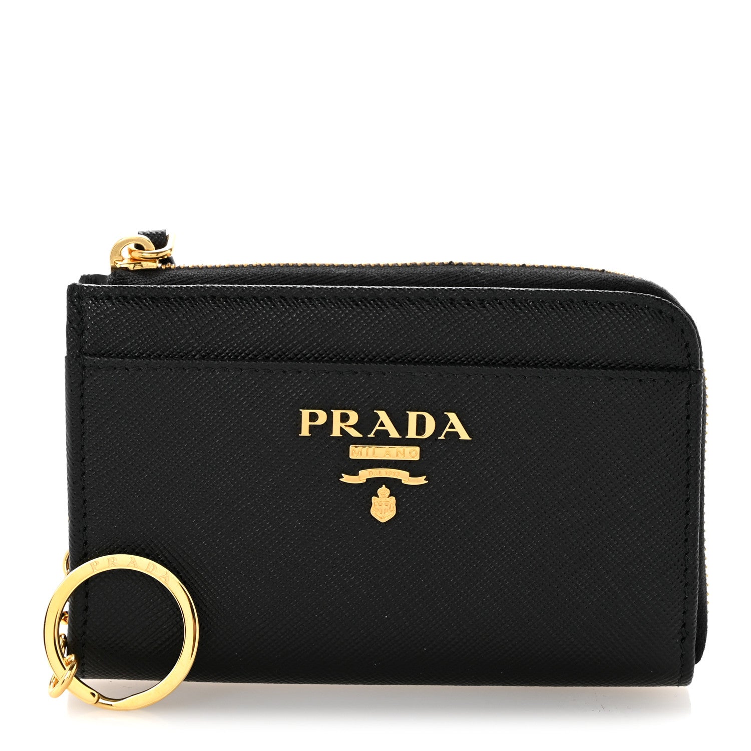 Prada Saffiano Metal Zip Around Keychain Black 1 of 9