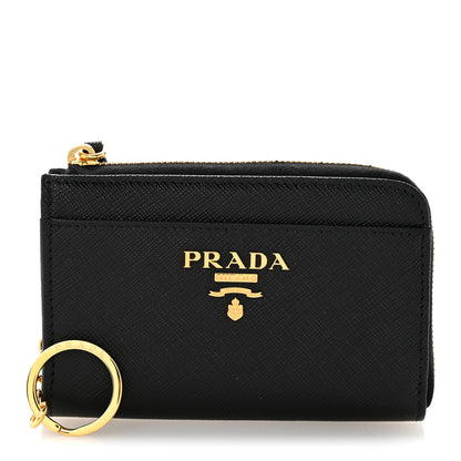 Prada Saffiano Metal Zip Around Keychain Black 1 of 9