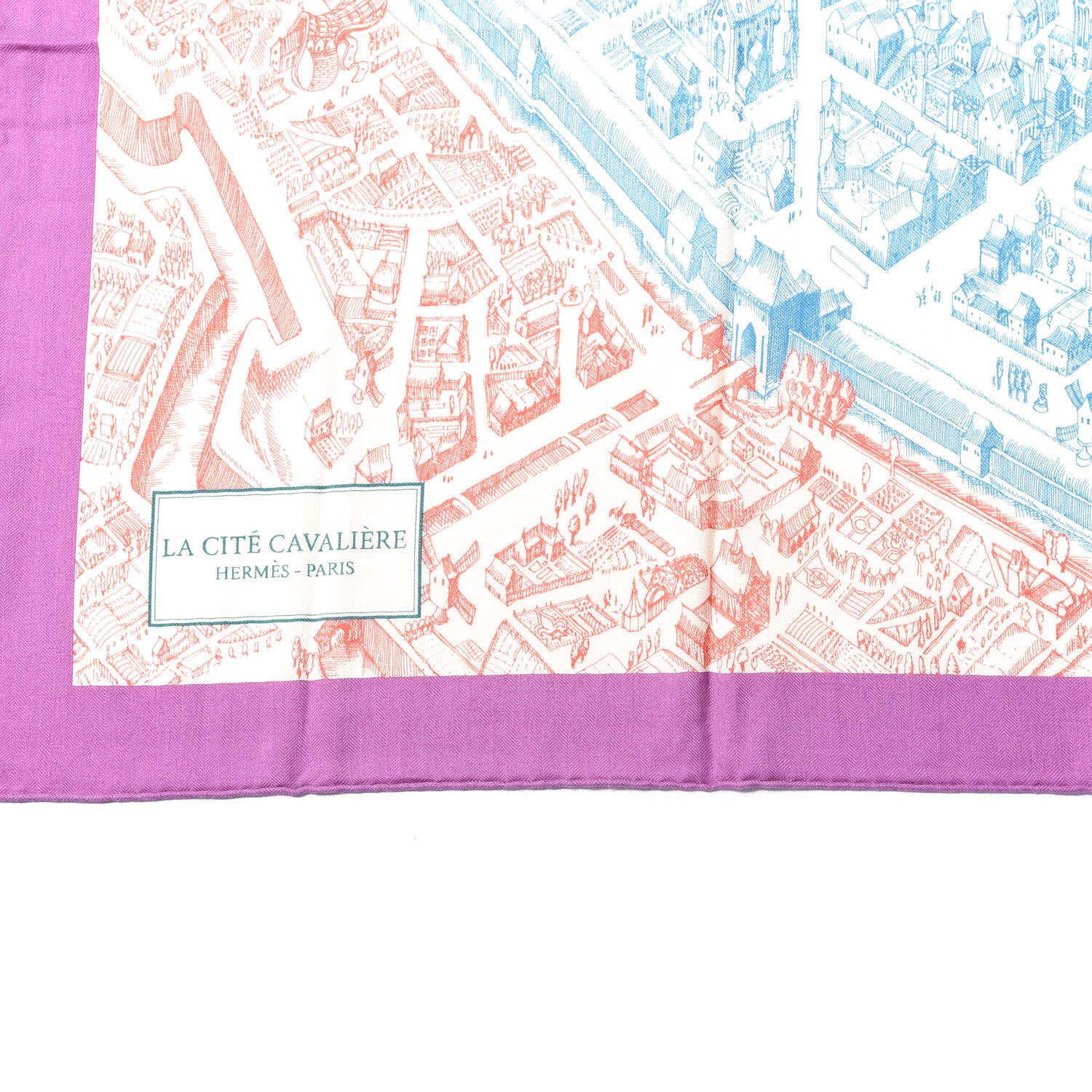 Hermes Cashmere Silk La Cite Cavaliere Shawl 140 Mauve Petrole Coral 2 of 5
