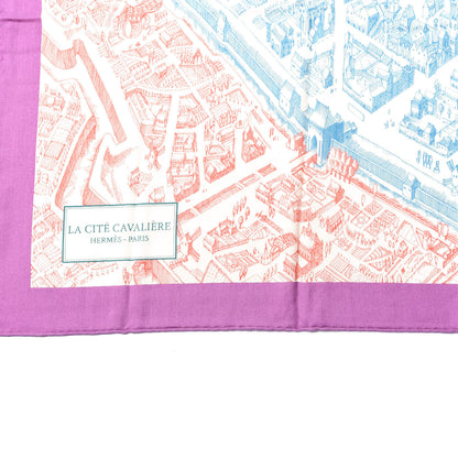 Hermes Cashmere Silk La Cite Cavaliere Shawl 140 Mauve Petrole Coral 2 of 5