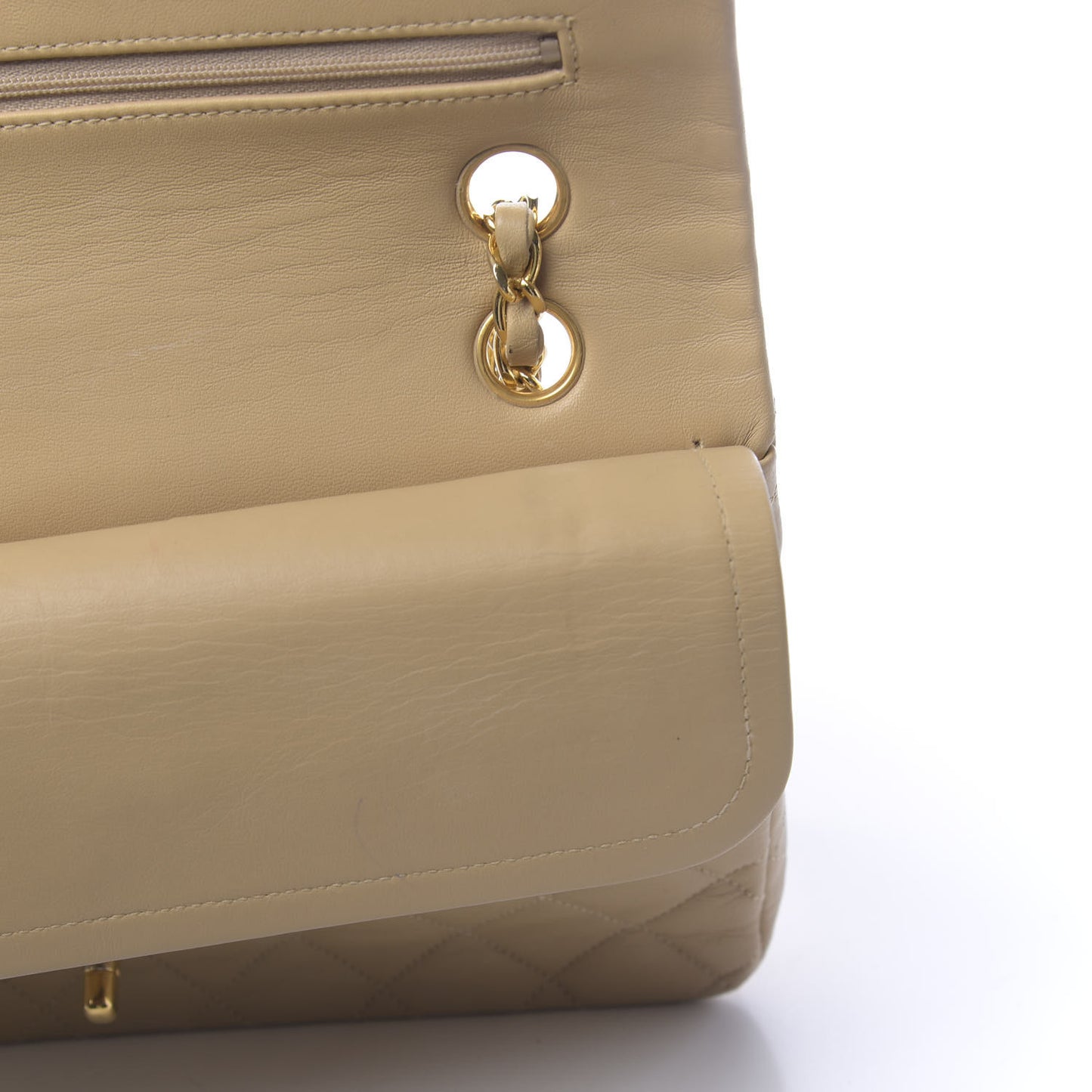 Lambskin Quilted Medium Double Flap Beige