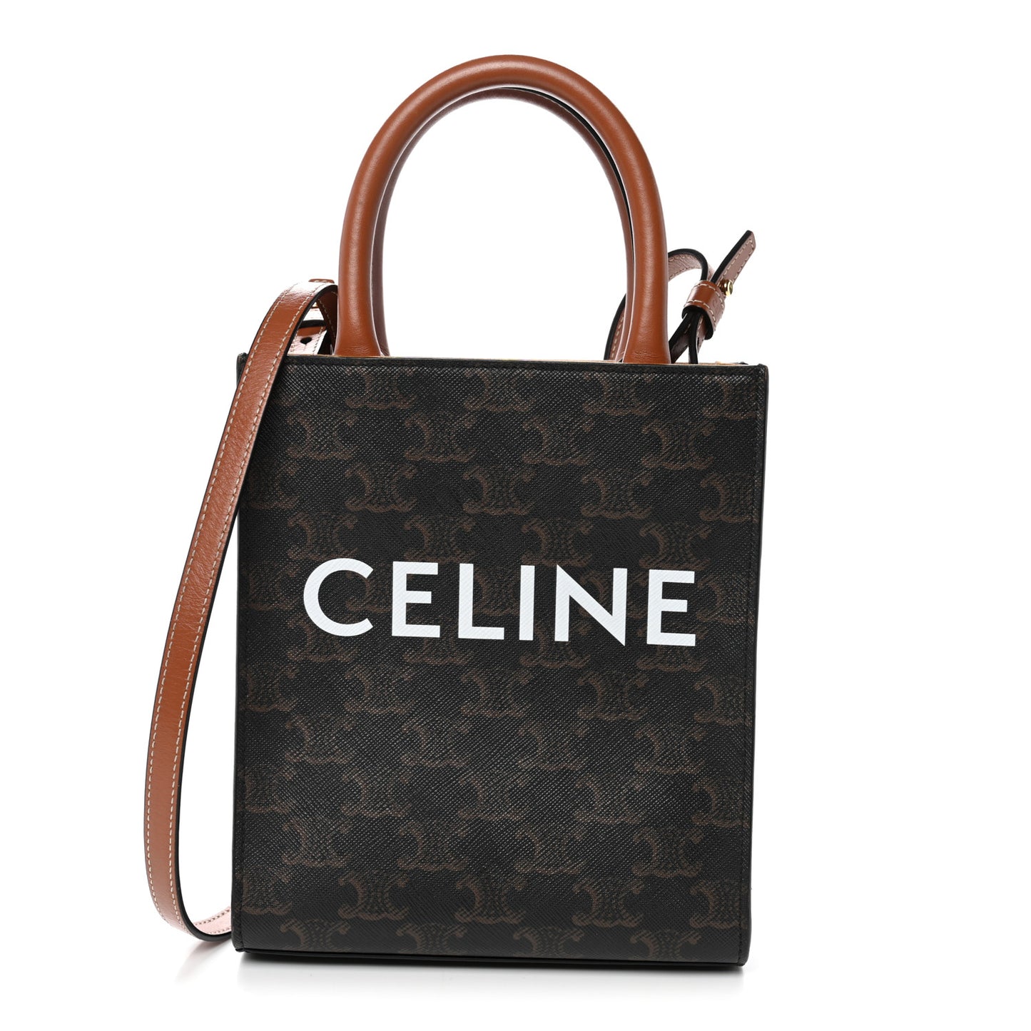 Triomphe Canvas Calfskin Mini Vertical Cabas Tan