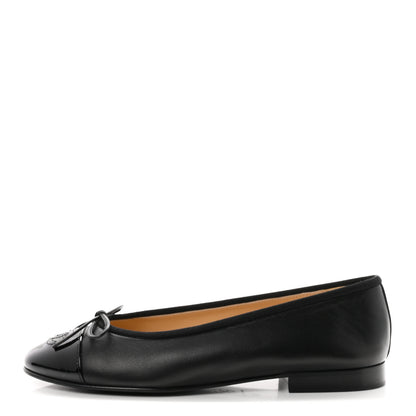Chanel Lambskin Patent Cap Toe Ballerina Flats 37 Black 1 of 10