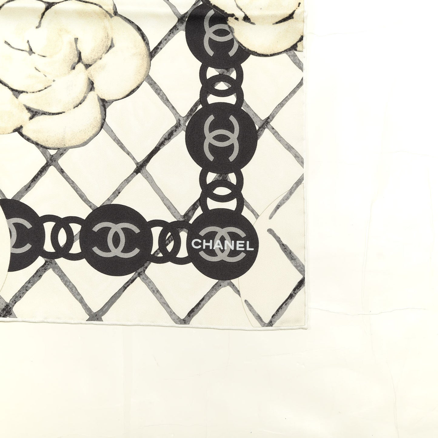 Silk Camellia CC Square Scarf Ivory