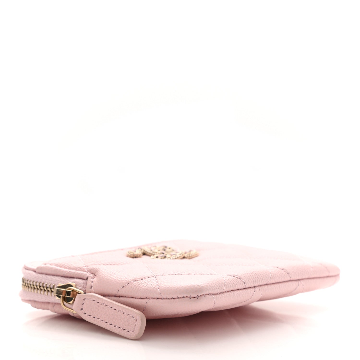 Chanel Caviar Quilted Crystal Zip Card Holder Wallet Light Pink 4 of 8