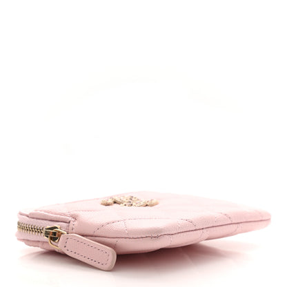 Chanel Caviar Quilted Crystal Zip Card Holder Wallet Light Pink 4 of 8
